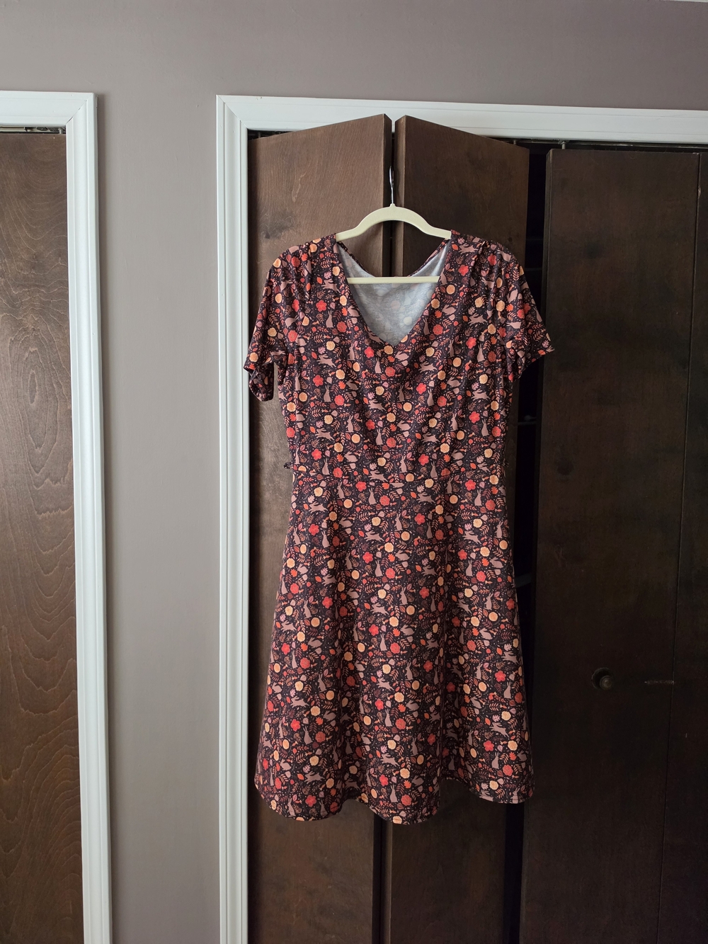Popsy Autumn Bunny V-Neck A-Line Dress - Red & Orange
